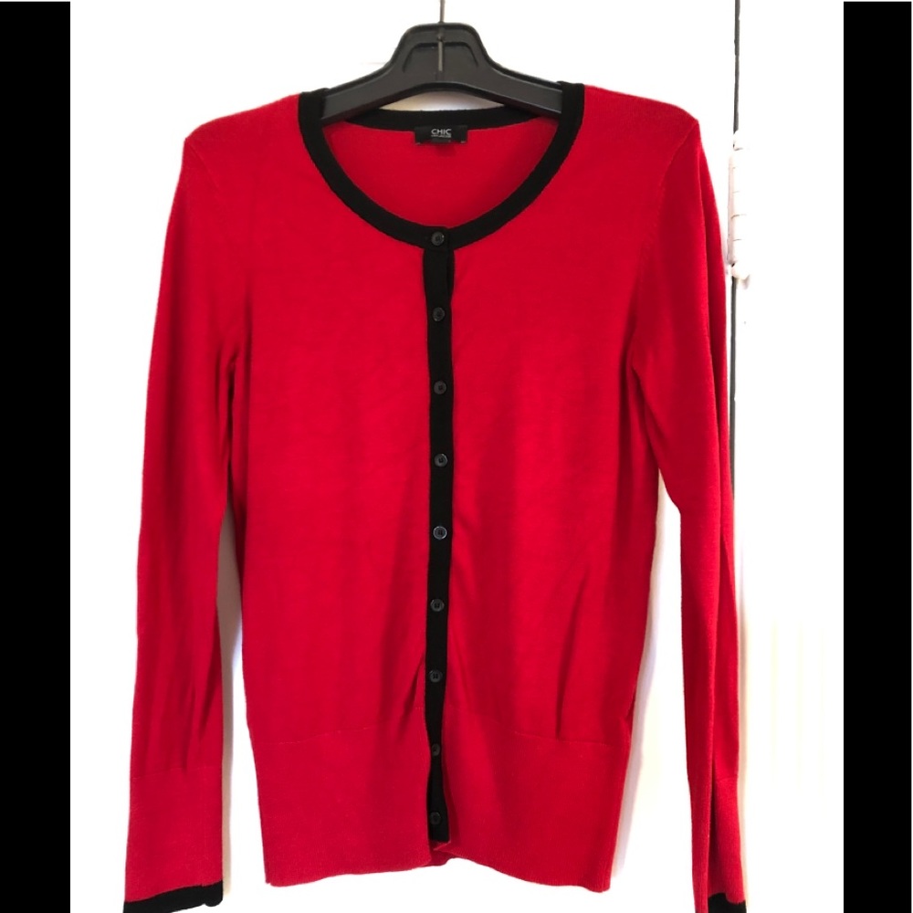 Red and black cardigan